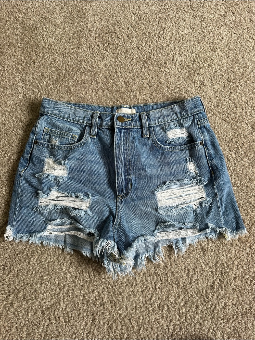 Altar'd State Distressed Light Blue Denim Shorts
